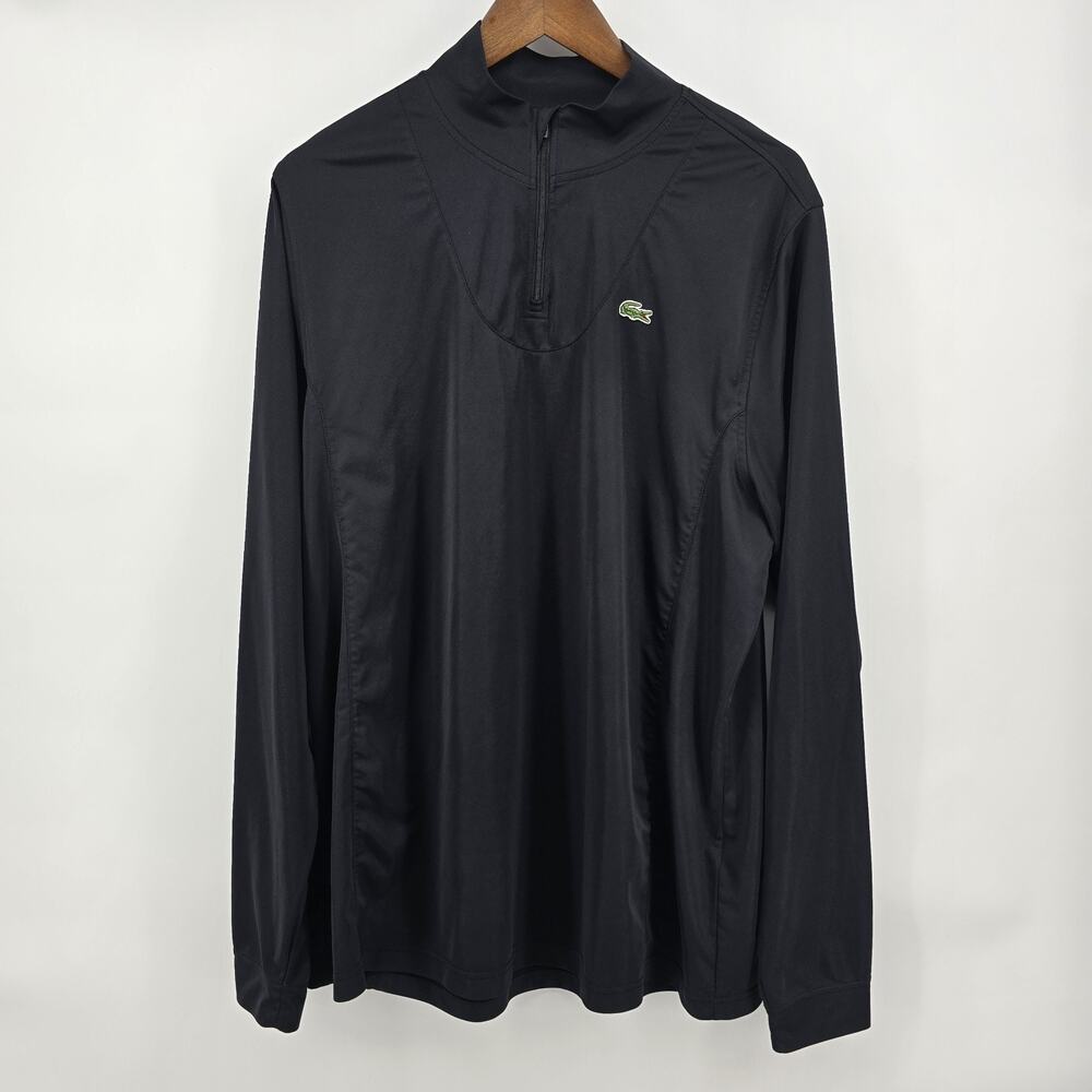 Y2K Lacoste 1/4 zip sweatshirt black mens size‎ 8 XXL preppy